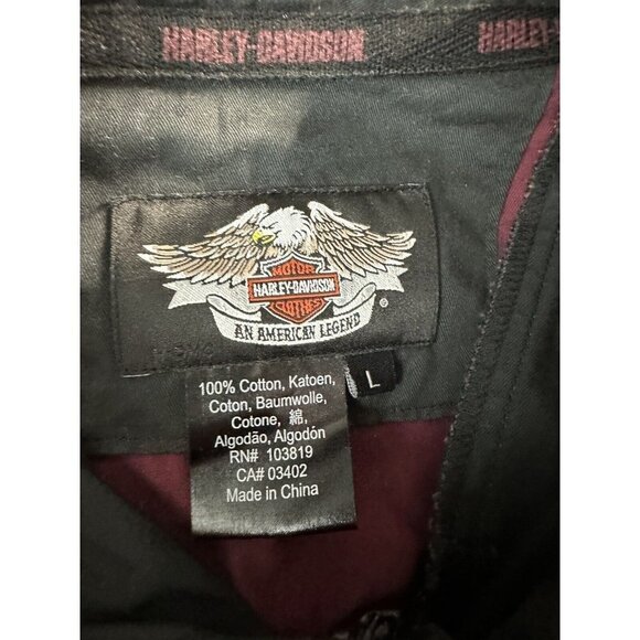 Harley Davidson Retro Stripe Embroidered Eagle Biker Button Shirt Red Black Sz L - Picture 2 of 6